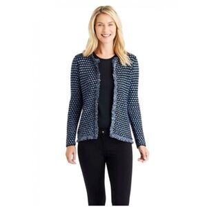 J. McLaughlin Blue and White Patterned Cardigan